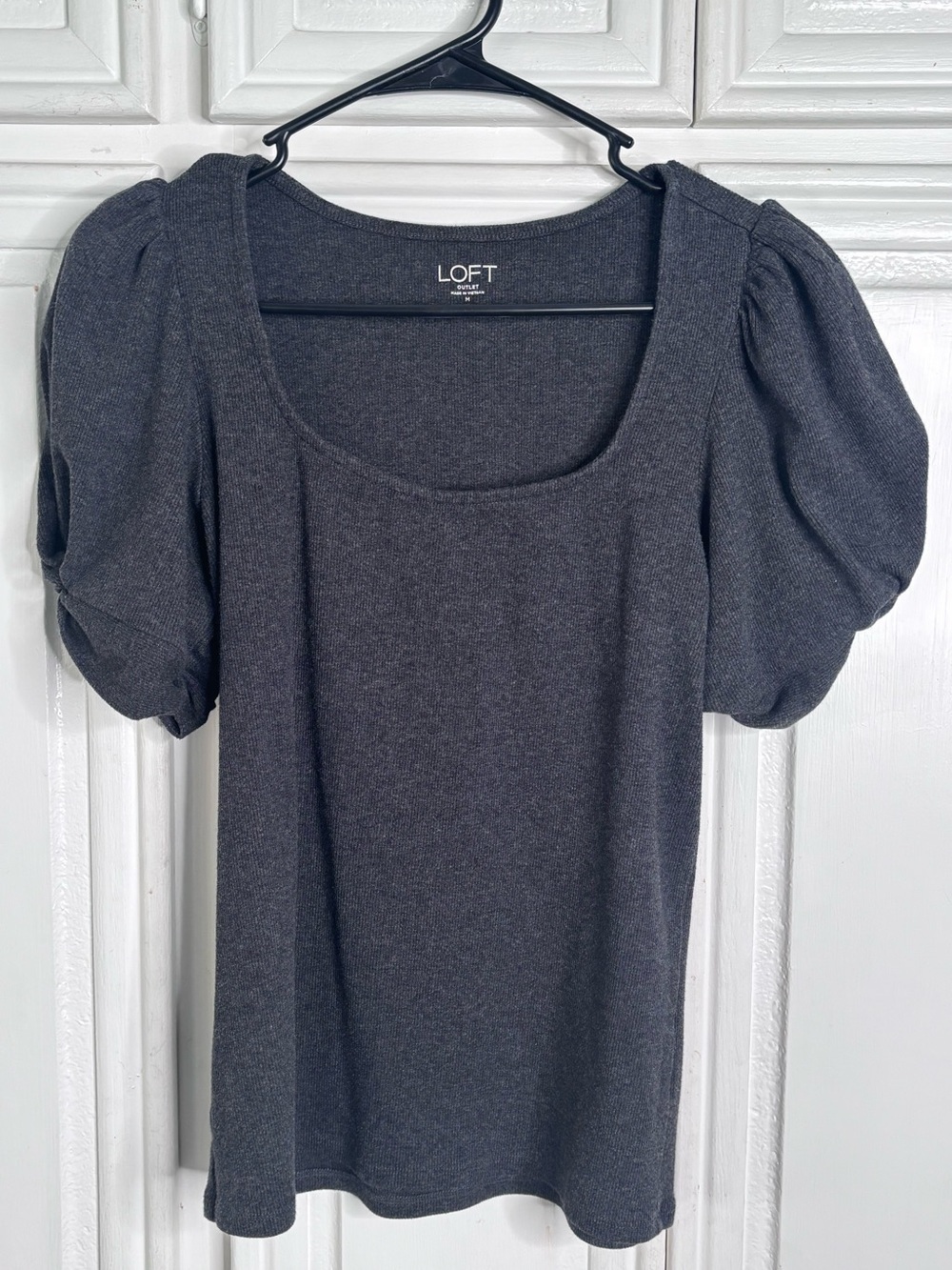 LOFT Charcoal Puff Sleeve Scoop Neck Top Sam